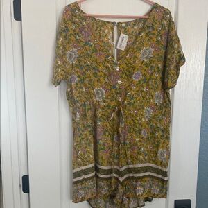 New with tag. Gold Tie Front romper